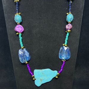 New Chico's Blue, Purple, White And Turquois Beaded Necklace 37" (4223)